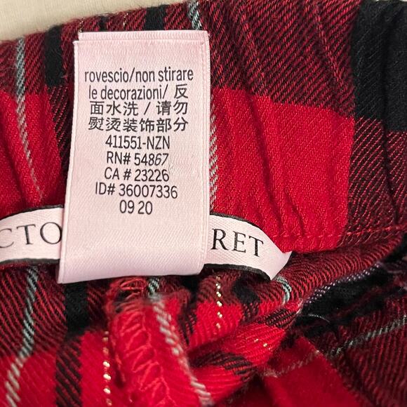 Victoria's Secret Pajama Pants Women's Medium Plaid Holiday Red Black Metallic - Picture 8 of 9